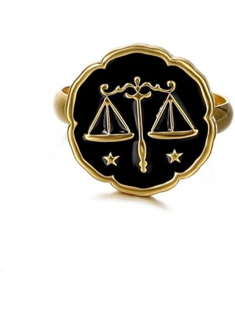 Libra Astrology Constellation Open Ring Horoscope Zodiac Sign 18k Gold Plated